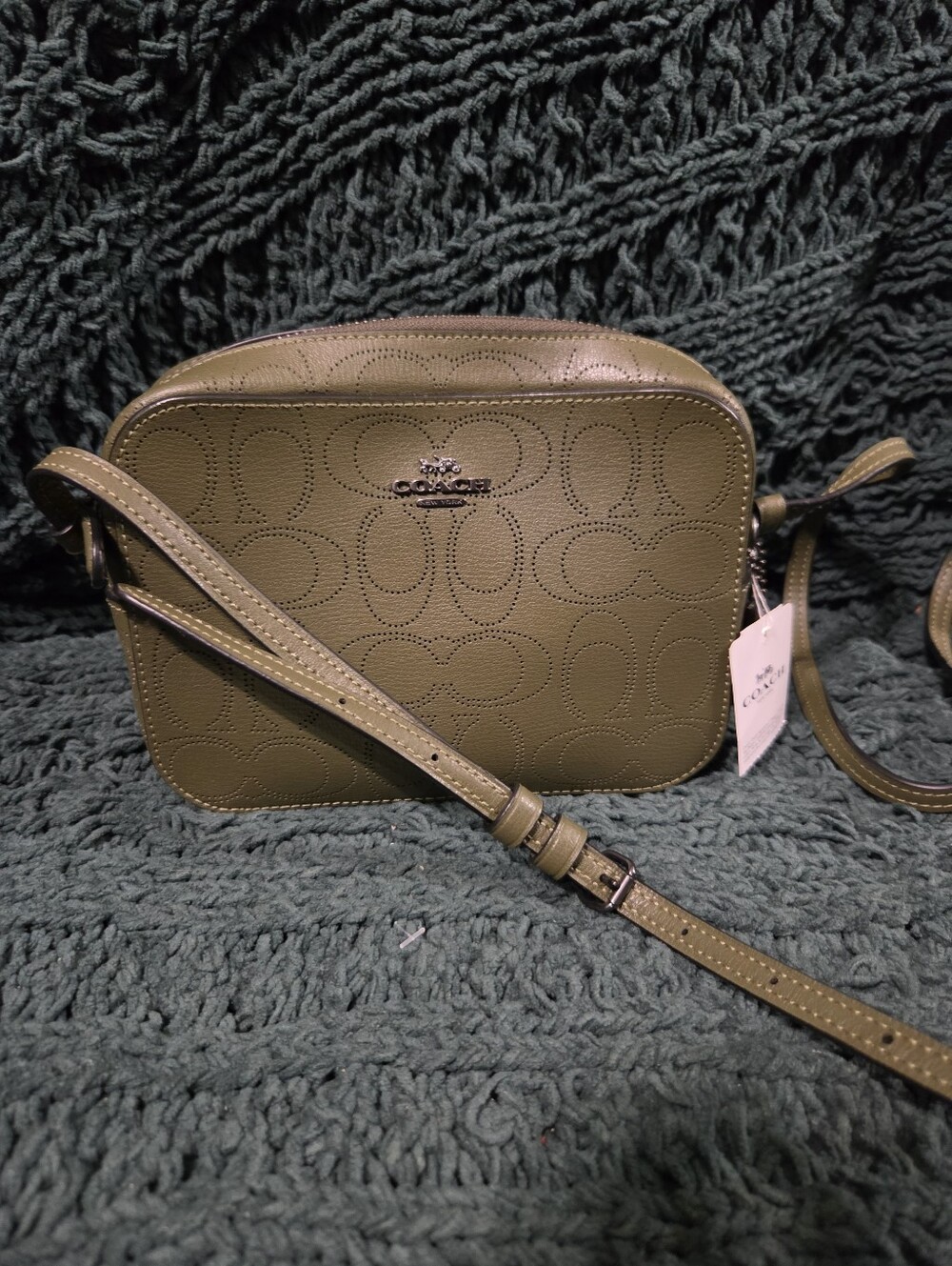 Coach Mini Camera Bag in Signature Perforated Leather (Surplus Green/Deep Olive